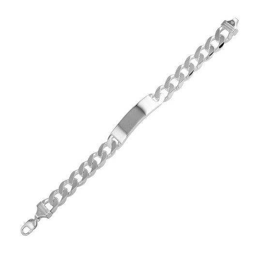 925 Sterling Silver ID Super Flat Curb 300 Bracelet 11.3mm