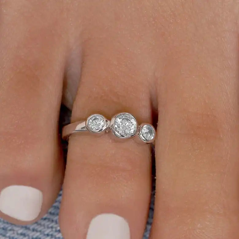 925 Sterling Silver Rhodium Plated 3 Set Clear CZ Toe Ring