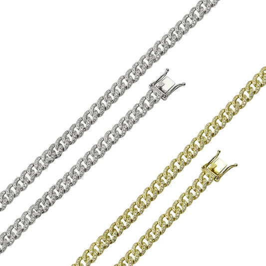 925 Sterling Silver CZ Encrusted Curb Chain or Bracelet