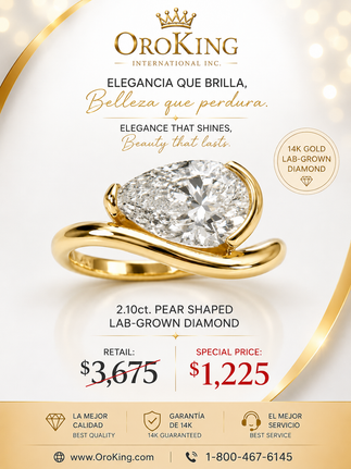 Women's 14K Gold Certified Lab-Grown Diamond Pear Shaped Curved Ring 2.10ct. TDW
