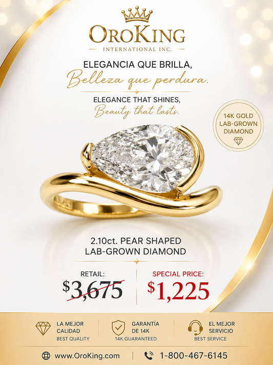 Women's 14K Gold Certified Lab-Grown Diamond Pear Shaped Curved Ring 2.10ct. TDW