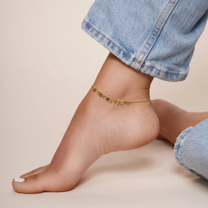 925 Sterling Silver Gold Plated Dangling Flower Anklets