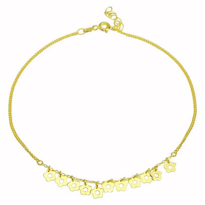 925 Sterling Silver Gold Plated Dangling Flower Anklets