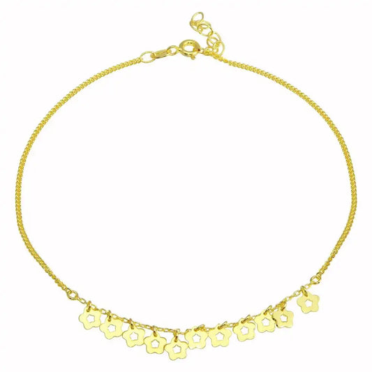 925 Sterling Silver Gold Plated Dangling Flower Anklets
