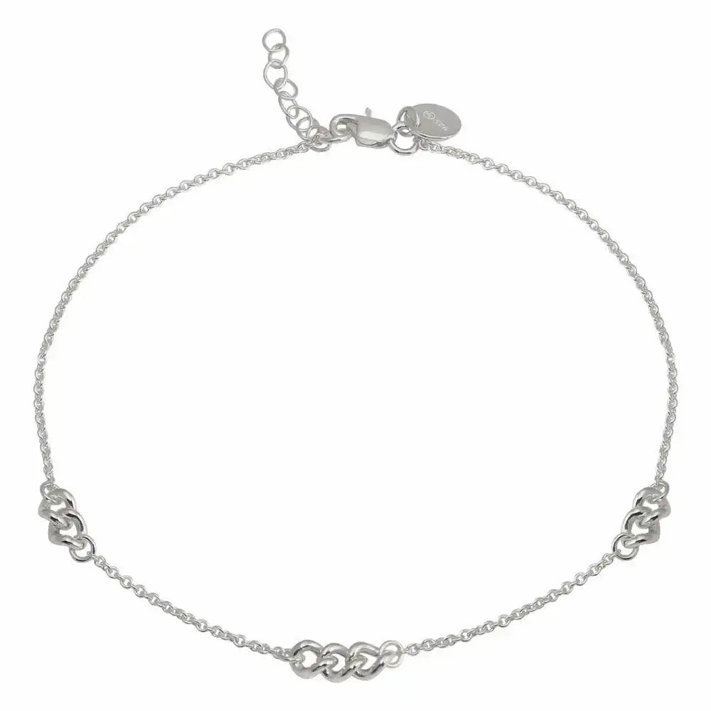 925 Sterling Silver Rhodium Plated 3 Link Anklets