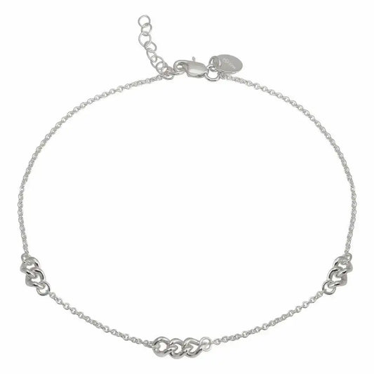 925 Sterling Silver Rhodium Plated 3 Link Anklets