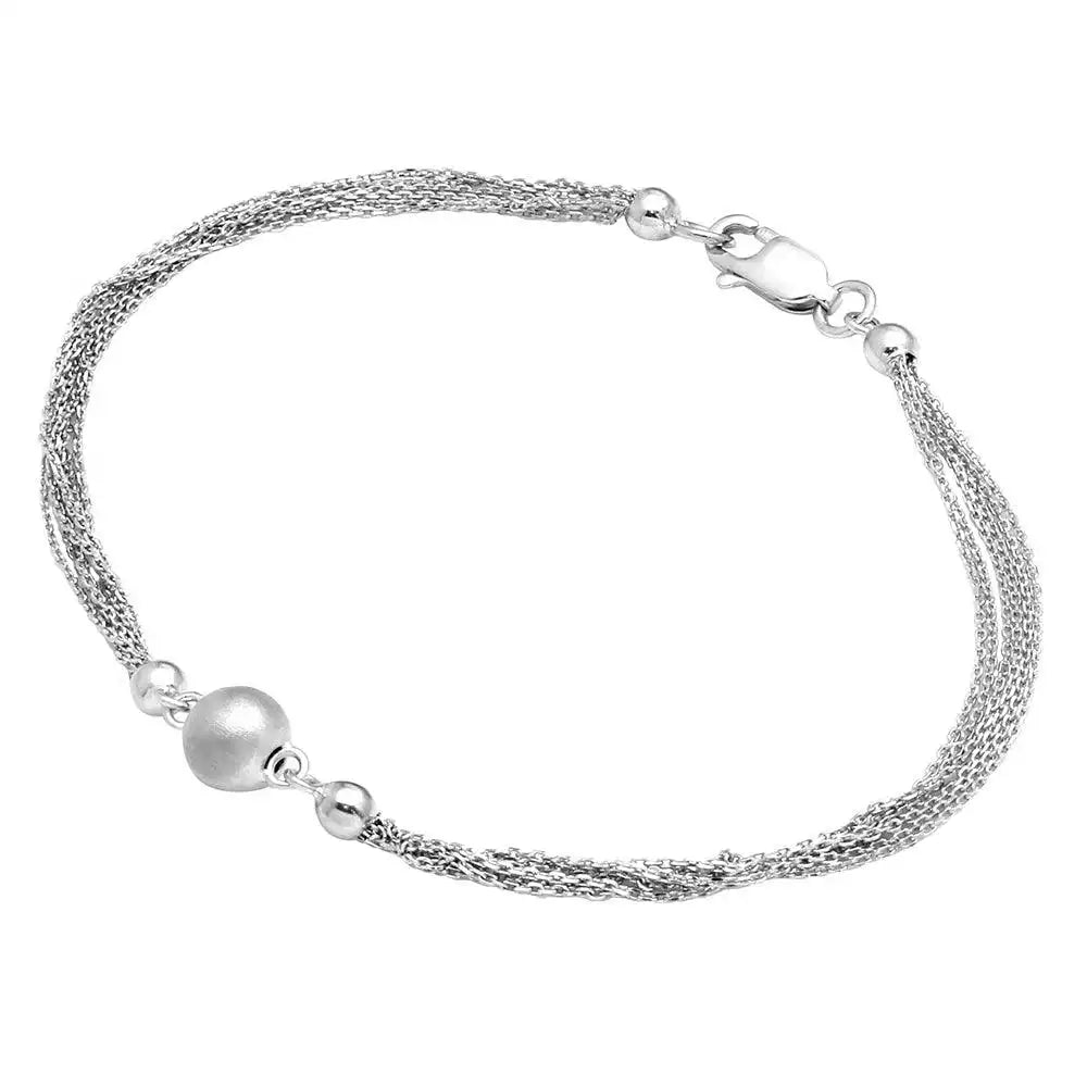 925 Sterling Silver Rhodium Plated Multi Stand Beaded Bracelet