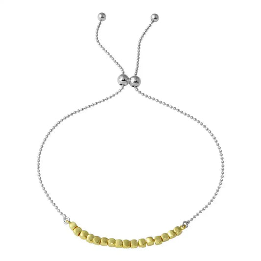 925 Sterling Silver Gold and Rhodium Plated Circe Hoop Lariat Bead Bracelet