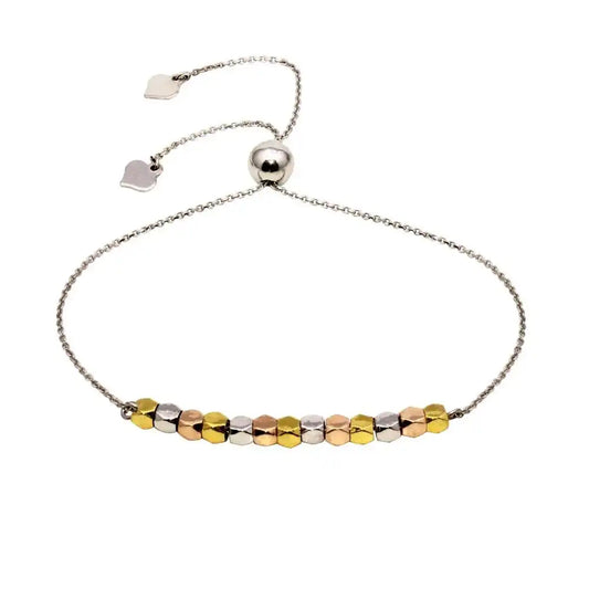 925 Sterling Silver Rhodium Plated Tri-Color Bead Lariat Bracelet