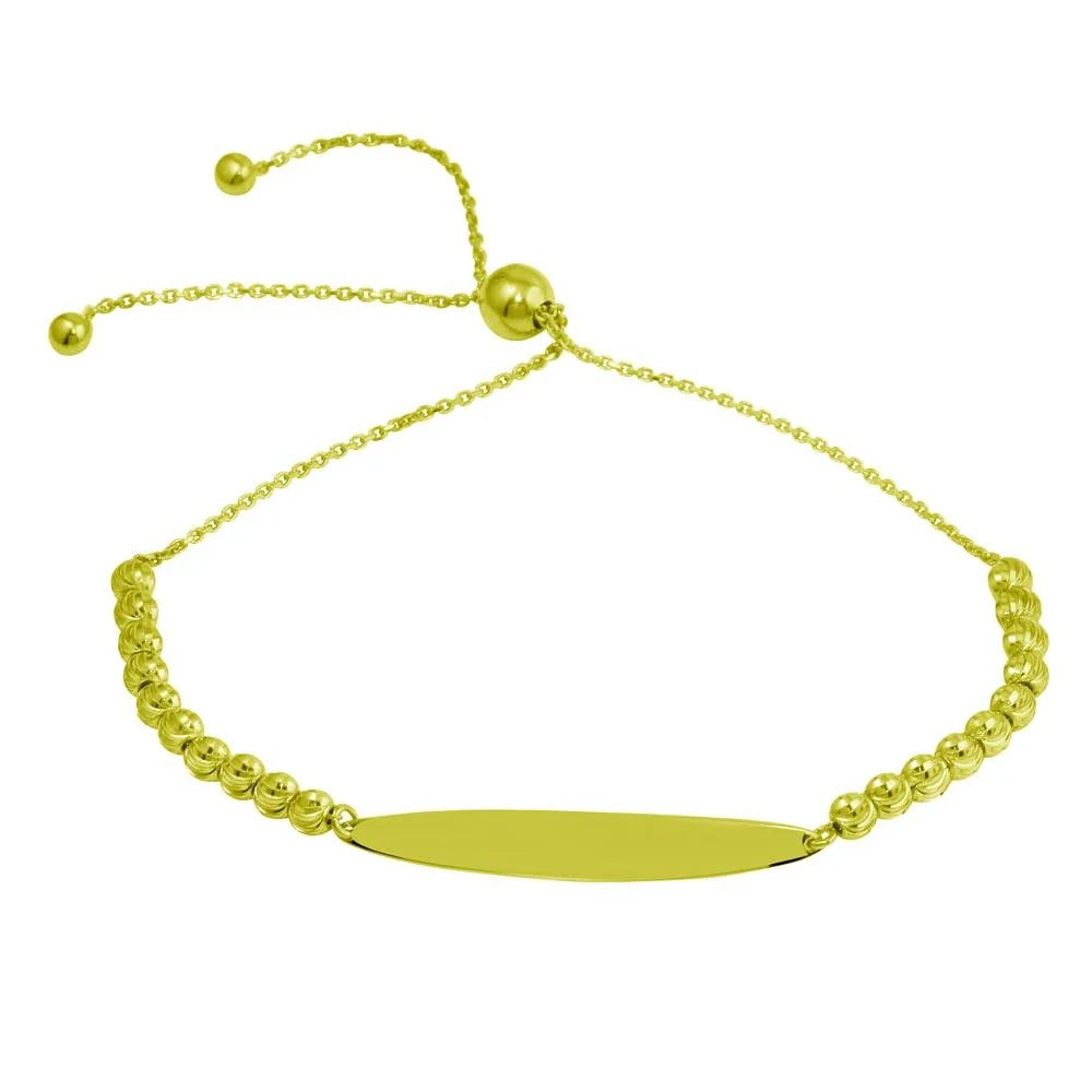 925 Sterling Silver Gold Plated Beaded Engravable ID Lariat Bracelet