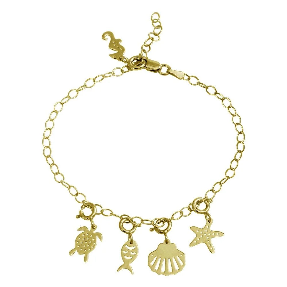 925 Sterling Silver Gold Plated Aquatic Charms Bracelet