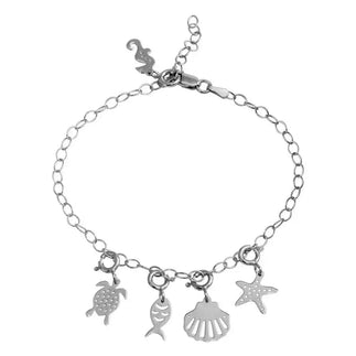 925 Sterling Silver Rhodium Plated Aquatic Charms Bracelet