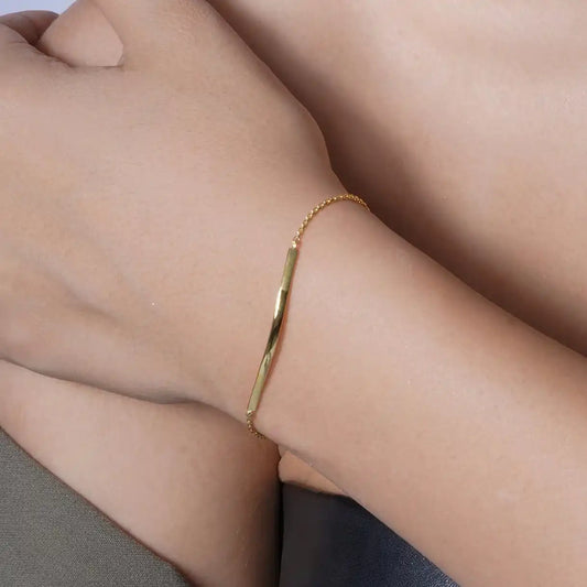925 Sterling Silver Gold Plated Curved Bar Lariat Bracelet