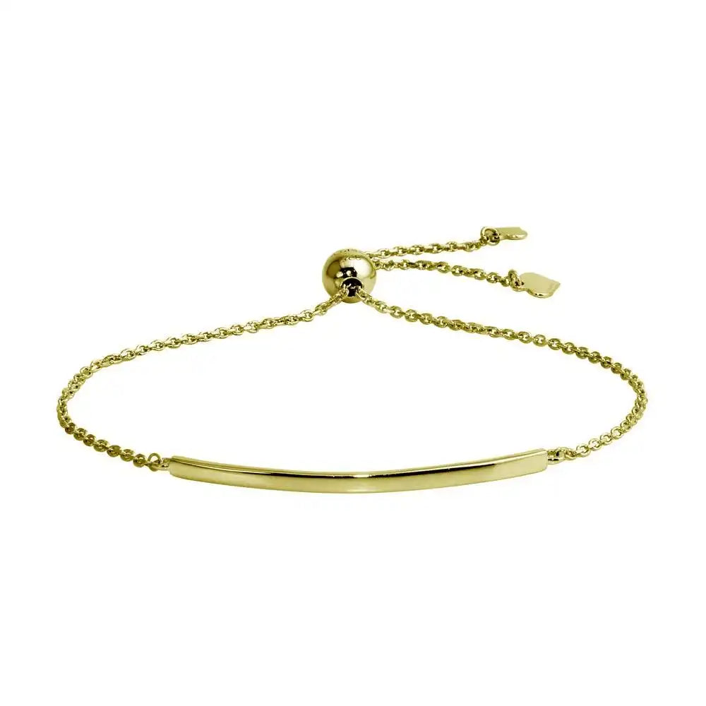 925 Sterling Silver Gold Plated Curved Bar Lariat Bracelet