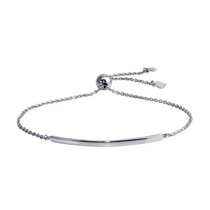 925 Sterling Silver Rhodium Plated Curved Bar Lariat Bracelet