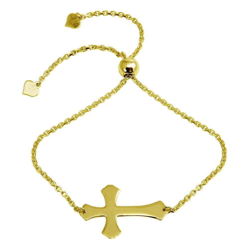 925 Sterling Silver Gold Plated Lariat Side Way Cross Bracelet
