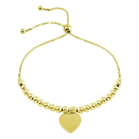 925 Sterling Silver Gold Plated Beaded Engravable Heart Lariat Bracelet