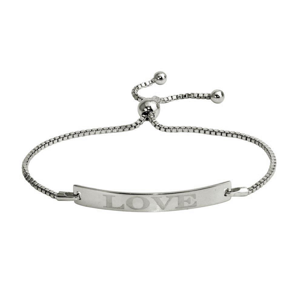 925 Sterling Silver Rhodium Plated Love Bar Lariat Bracelet