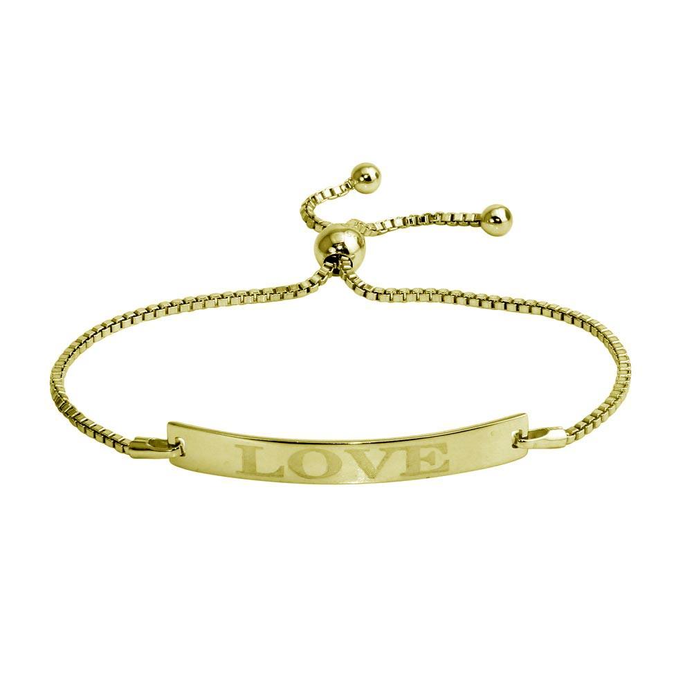 925 Sterling Silver Gold Plated "Love" Bar Lariat Bracelet