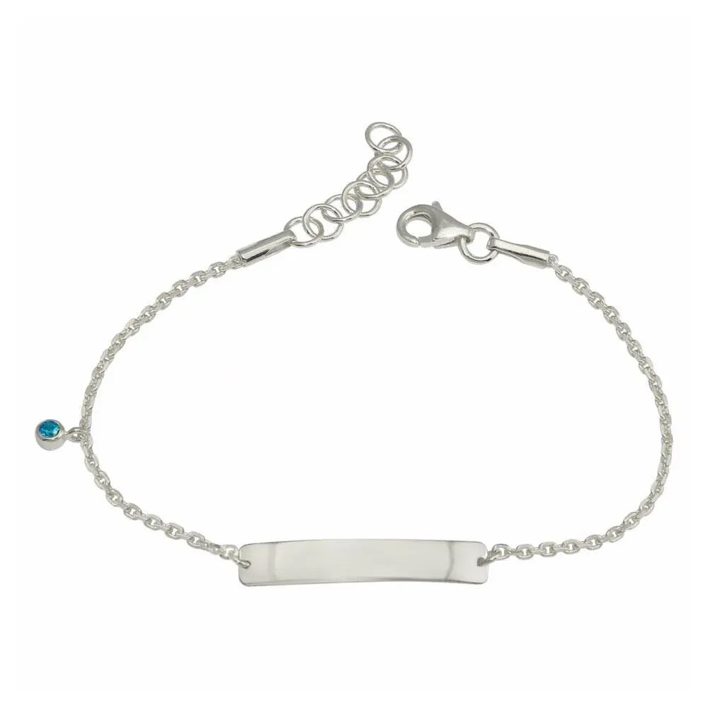 925 Sterling Silver Rhodium Plated Blue CZ Baby ID Bracelet