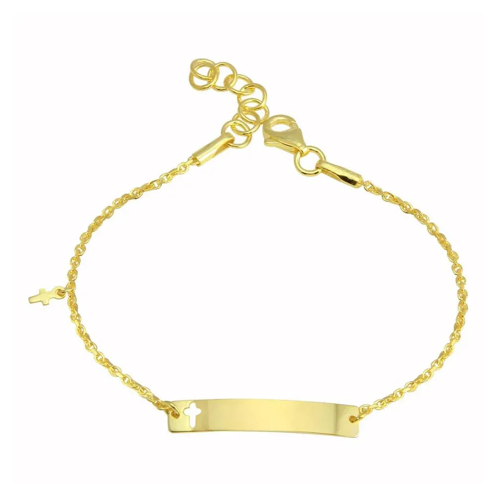 925 Sterling Silver Gold Plated Dangling Cross Baby ID Bracelet