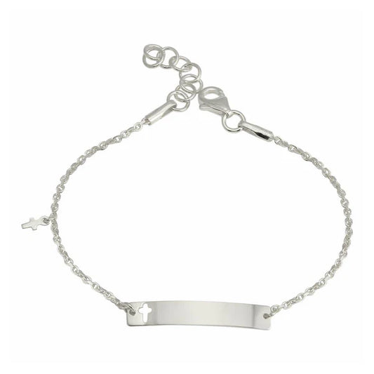 925 Sterling Silver Rhodium Plated Dangling Cross Baby ID Bracelet