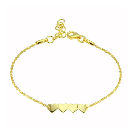 925 Sterling Silver Gold Plated 4 Hearts Chain Bracelet