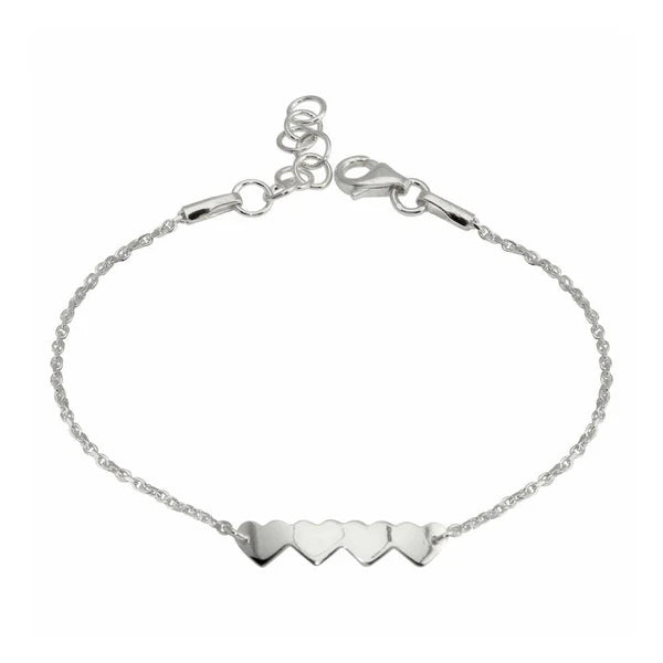 925 Sterling Silver Rhodium Plated 4 Hearts Chain Bracelet
