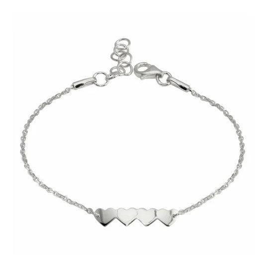 925 Sterling Silver Rhodium Plated 4 Hearts Chain Bracelet