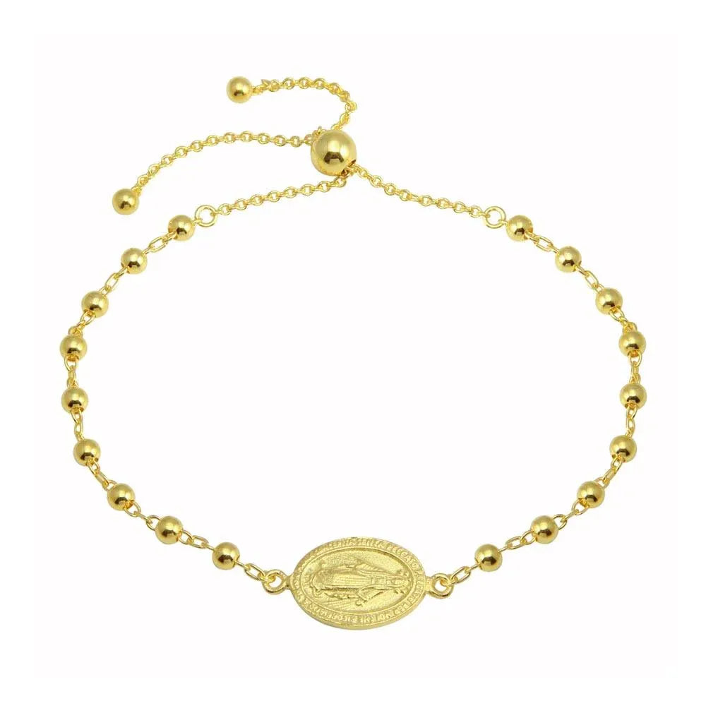 925 Sterling Silver Gold Plated Medallion Charm Beaded Bracelets