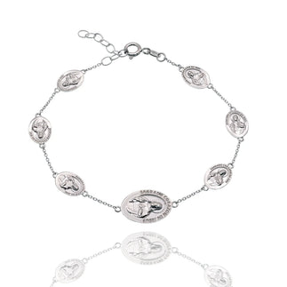 925 Sterling Silver High Polished Sacred Heart Jesus Medal Adjustable Bracelet