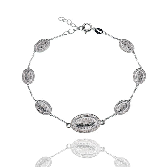 925 Sterling Silver High Polished Our Lady of Guadalupe Adjustable Bracelet