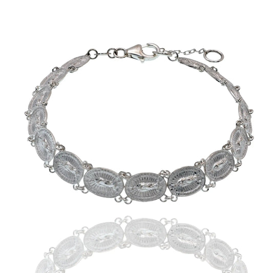 925 Sterling Silver High Polished Our Lady of Guadalupe 7.5mm Link Adjustable Bracelet