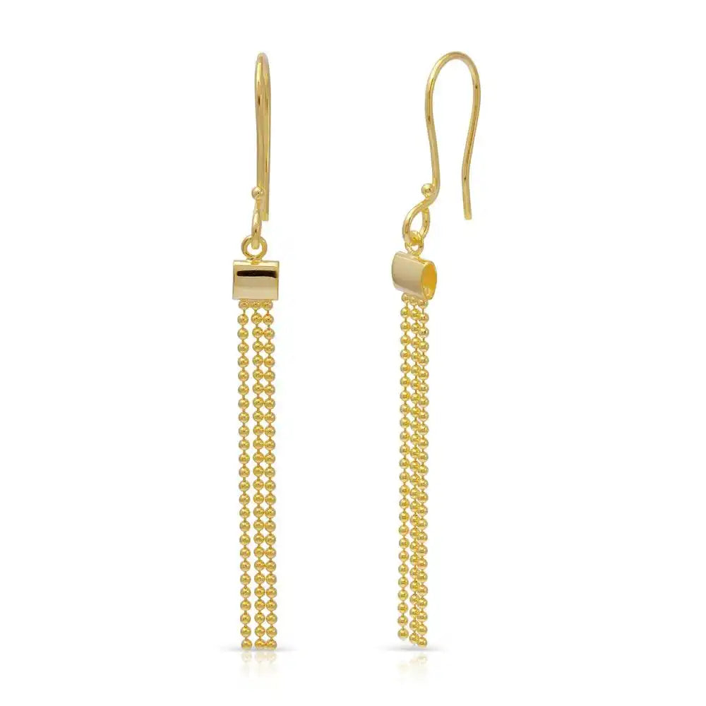 925 Sterling Silver Gold Plated Dangling Tassel Earrings