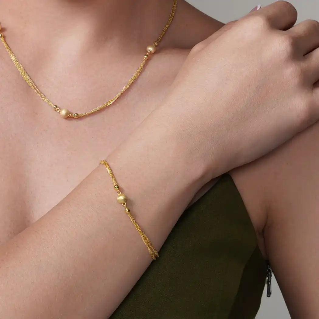 925 Sterling Silver Gold Plated Multi Stand Beaded Bracelet