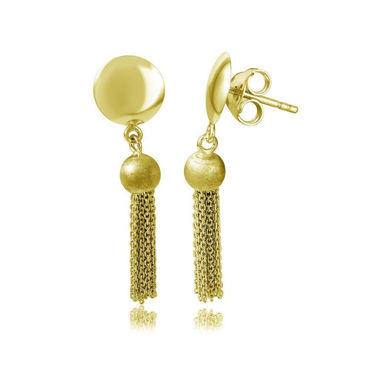 925 Sterling Silver Gold Plated Hanging Bead with Multi Strands Earrings