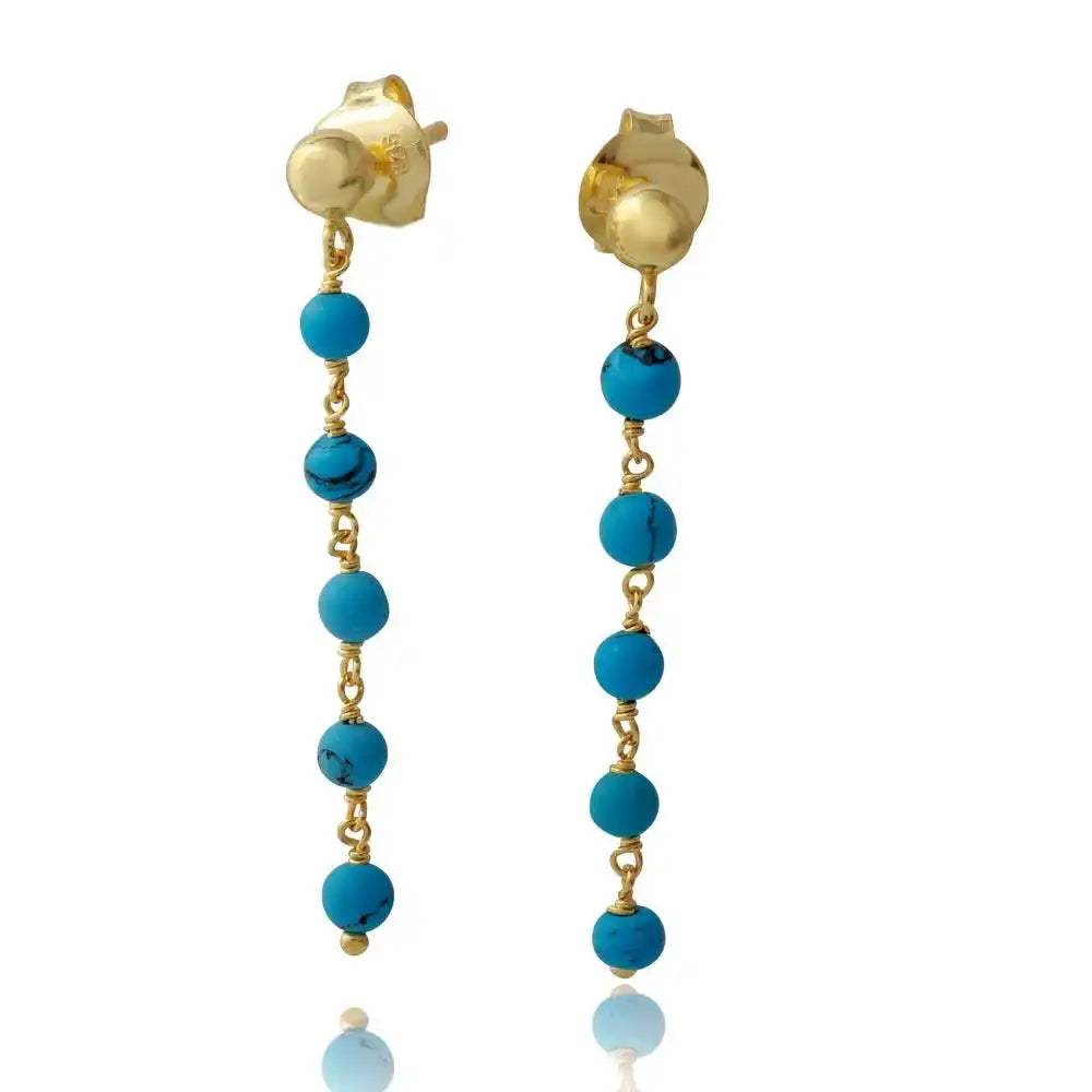 925 Sterling Silver Gold Plated Dangling Earrings with 5 Turquoise Beads