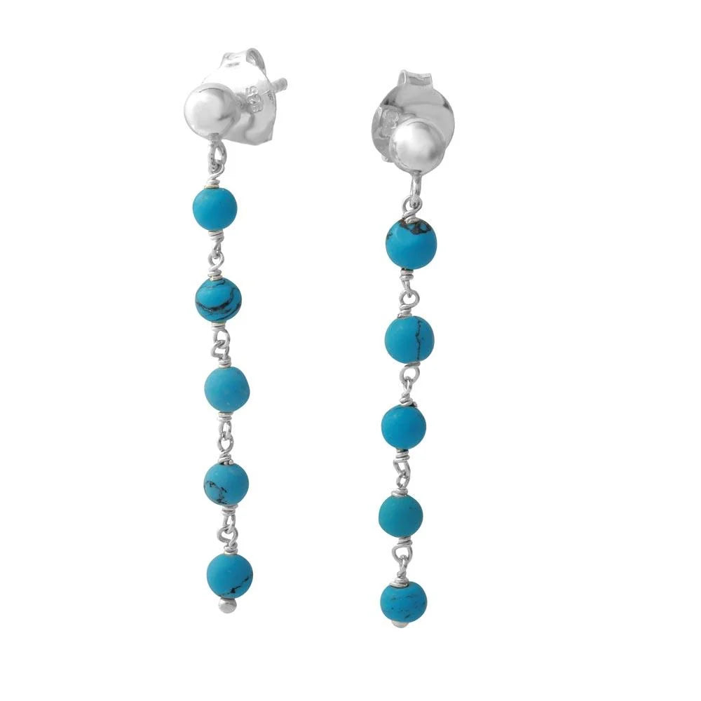 925 Sterling Silver Rhodium Plated Dangling Earring with 5 Turquoise Beads