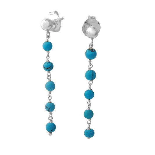 925 Sterling Silver Rhodium Plated Dangling Earring with 5 Turquoise Beads