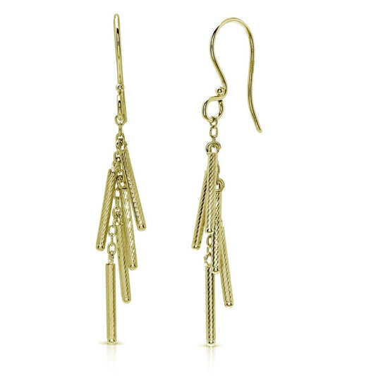 925 Sterling Silver Gold Plated Dropped Matte Gold Plated Bar Earrings