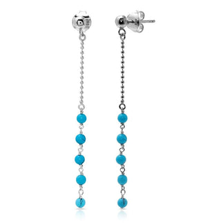 925 Sterling Silver Rhodium Plated Bead Chain with Dropped Turquoise Bead Earrings