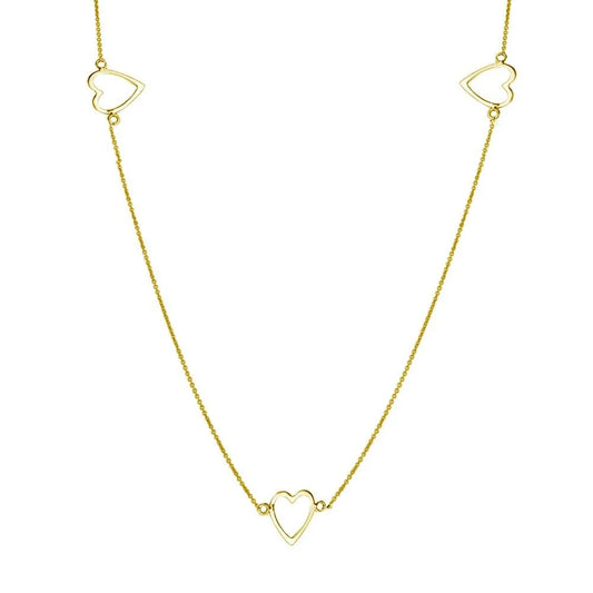 925 Sterling Silver Gold Plated 5 Open Heart Necklace