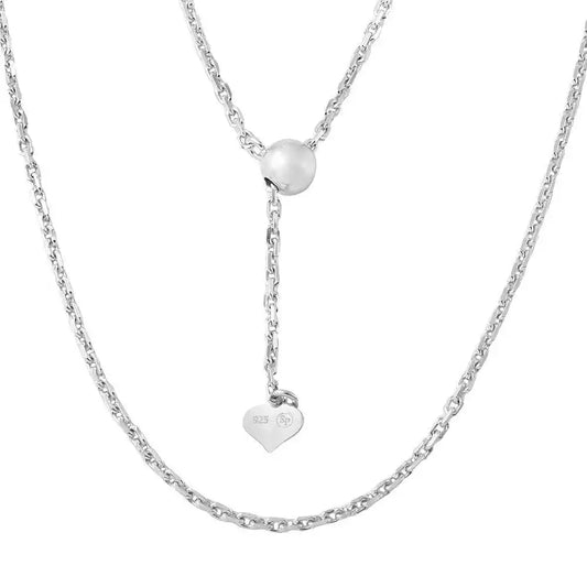 925 Sterling Silver Rhodium Plated Adjustable Diamond Cut Anchor Slider Chain