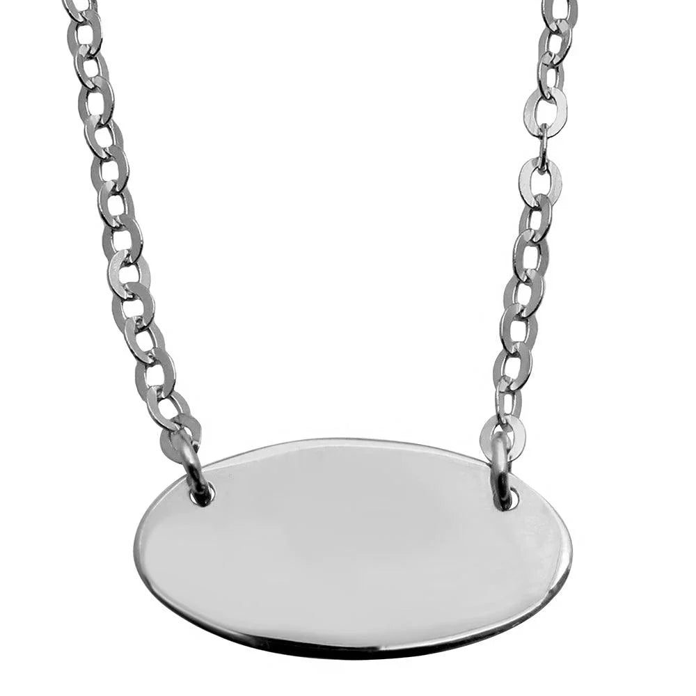 925 Sterling Silver Rhodium Plated Small Oval Disc Necklace