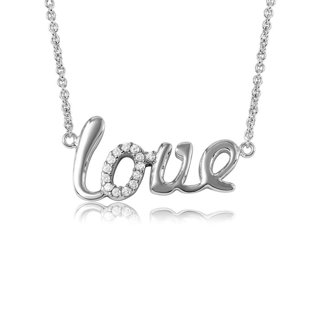 925 Silver Rhodium Plated Word Necklace "LOVE"