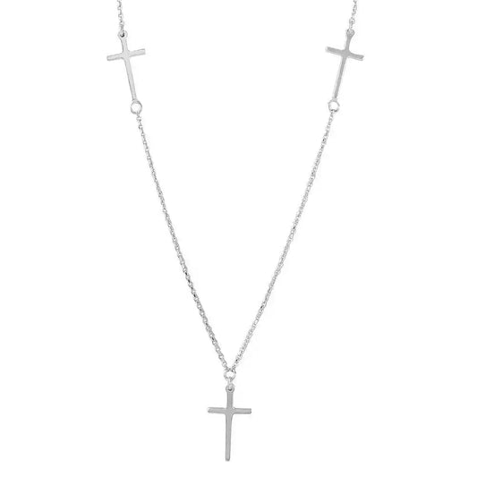 925 Sterling Silver Rhodium Plated 3 Crosses Necklace