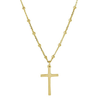 925 Sterling Silver Gold Plated Cross Pendant with Beaded Chain