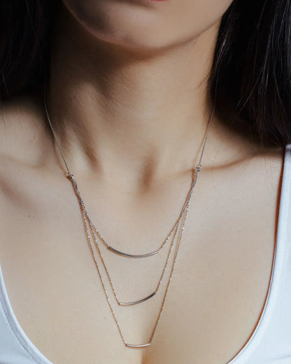 925 Sterling Silver Rhodium Plated 3 Bar Necklace