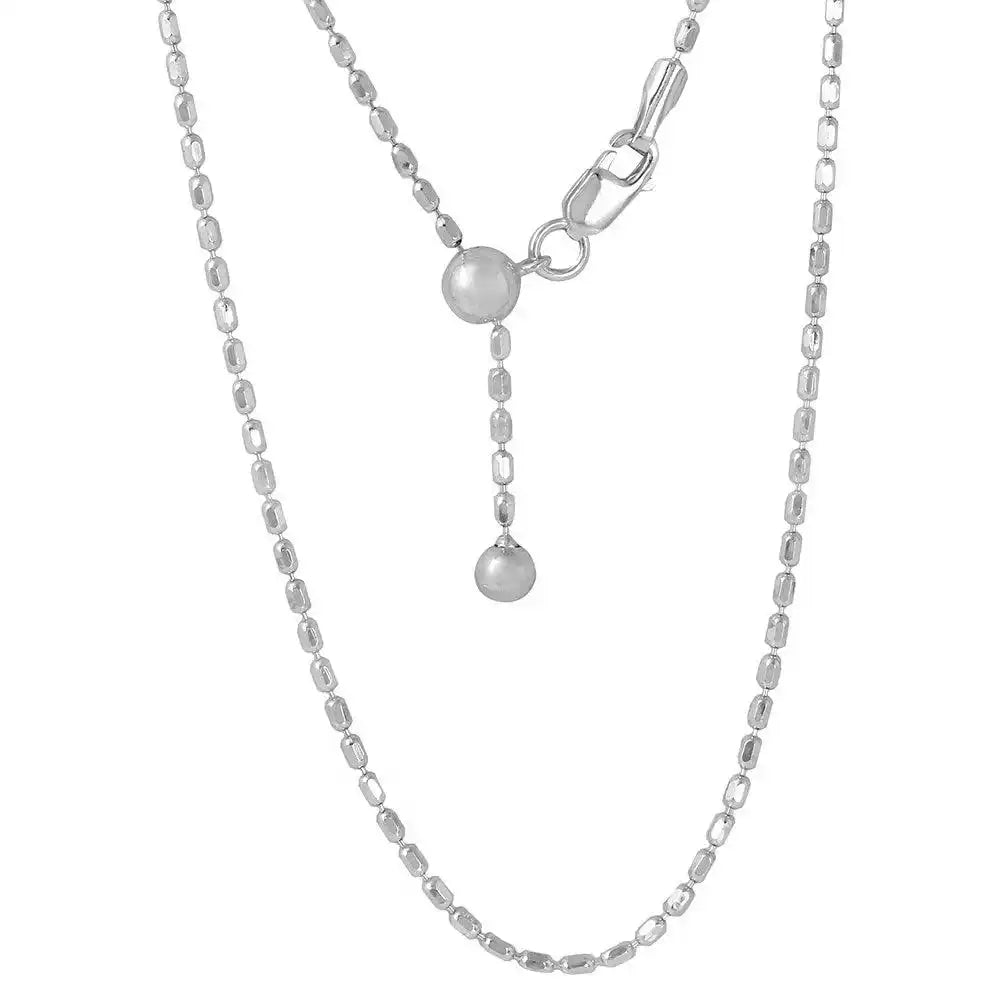 925 Sterling Silver Rhodium Plated Adjustable Oval Bead Slider Chain