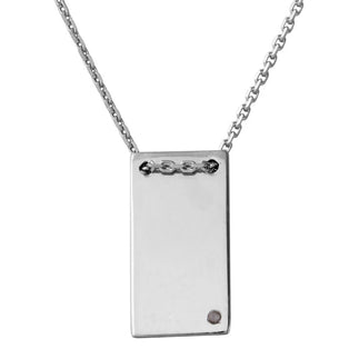 925 Sterling Silver Rhodium Plated Engravable Rectangular Shaped Necklace with Diamond